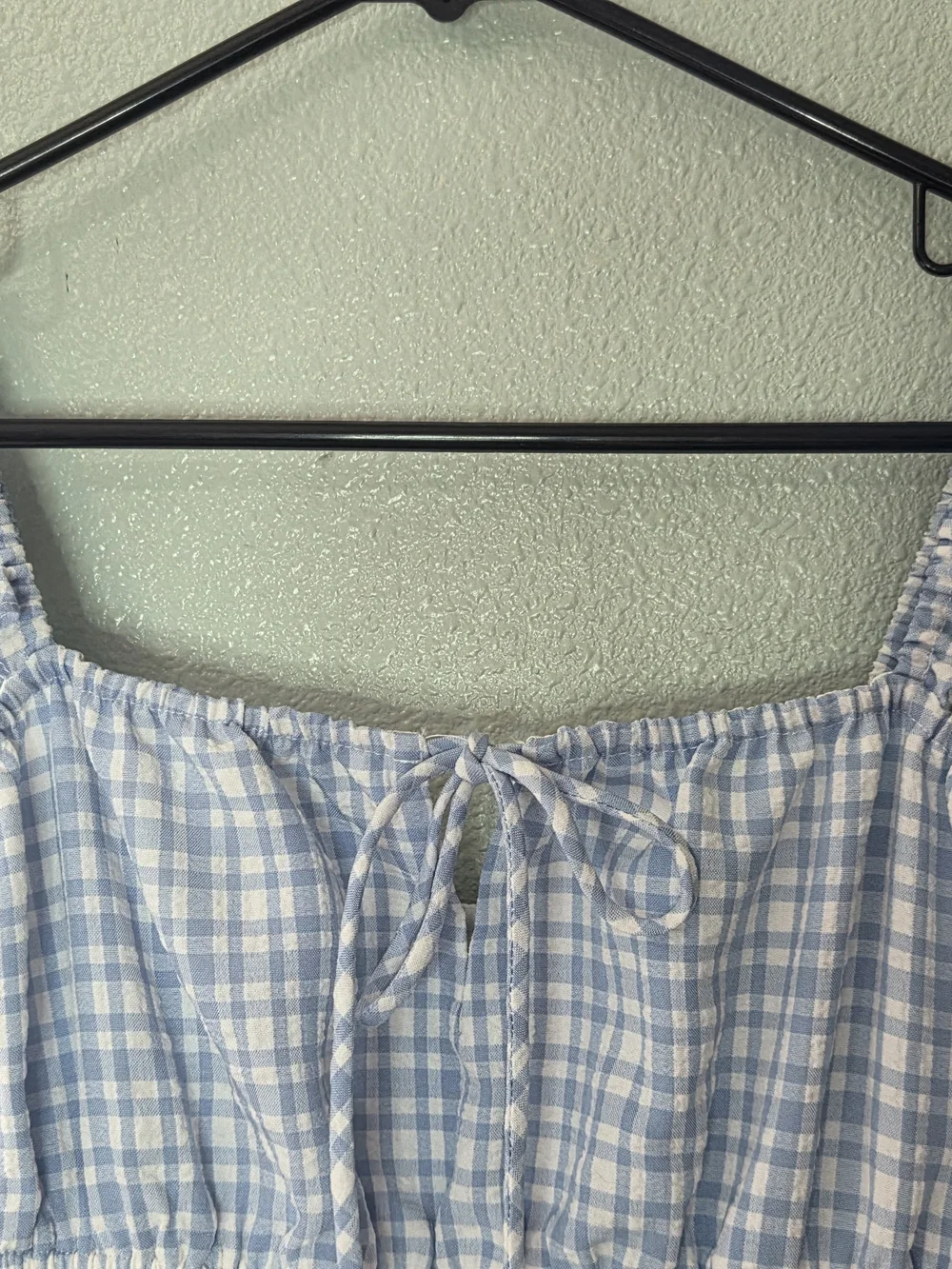 Wayf Light Blue And White Smocked Gingham Dress Size S - Picture 4 of 9